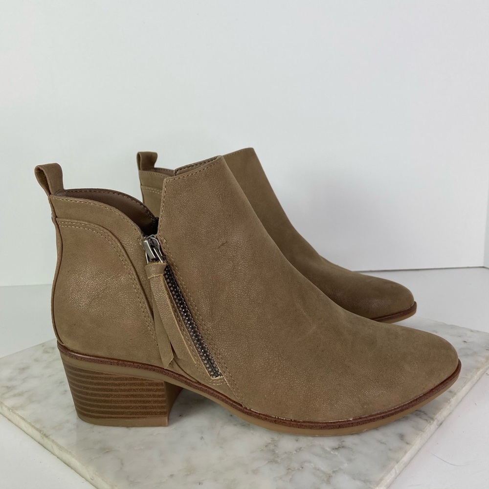 New MIA Tan Faux Suede Zipper Heel Ankle Boots